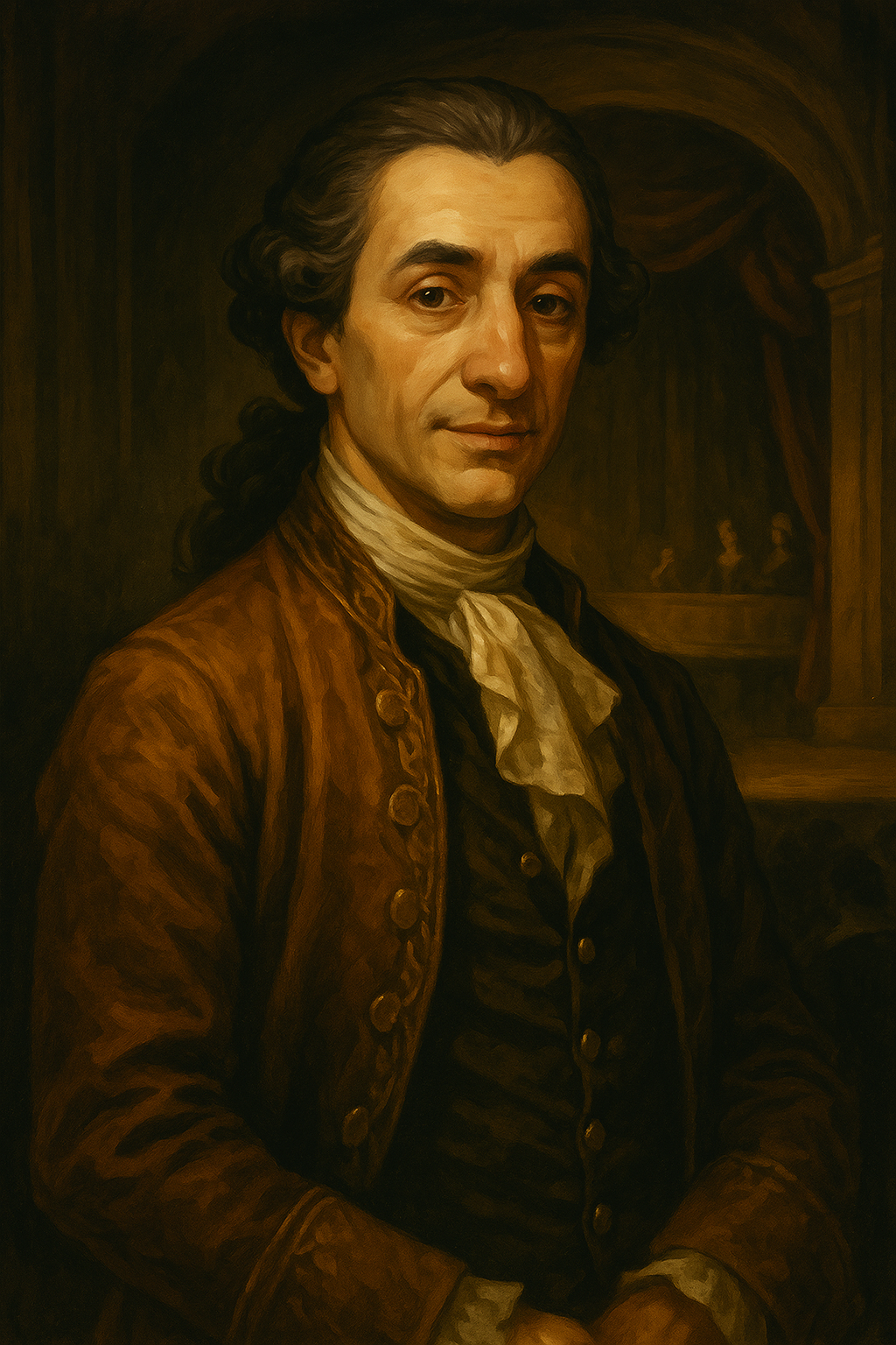 Narrative portrait of Carlo Goldoni, 18th-century Italian playwright in Venetian attire