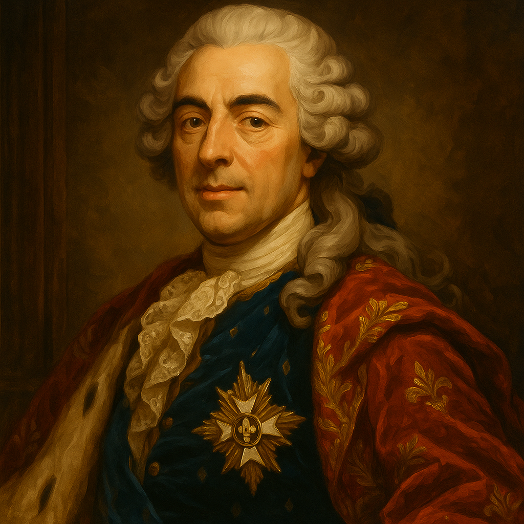 Narrative portrait of Louis XV, King of France during the Seven Years’ War in the game Ashes of Secrets